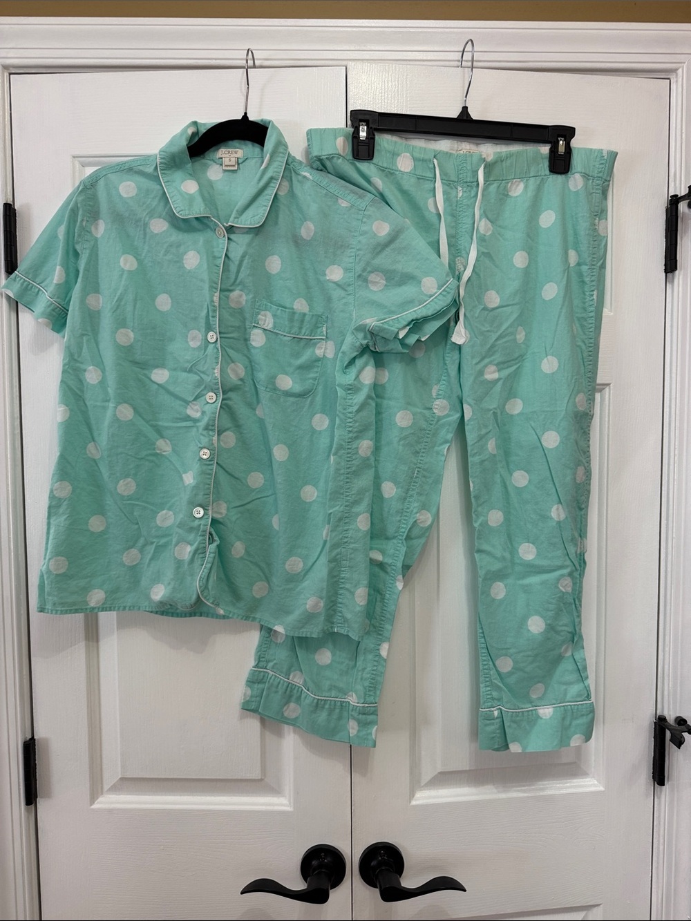 J. Crew Mint Green Polka Dot Pajama Set